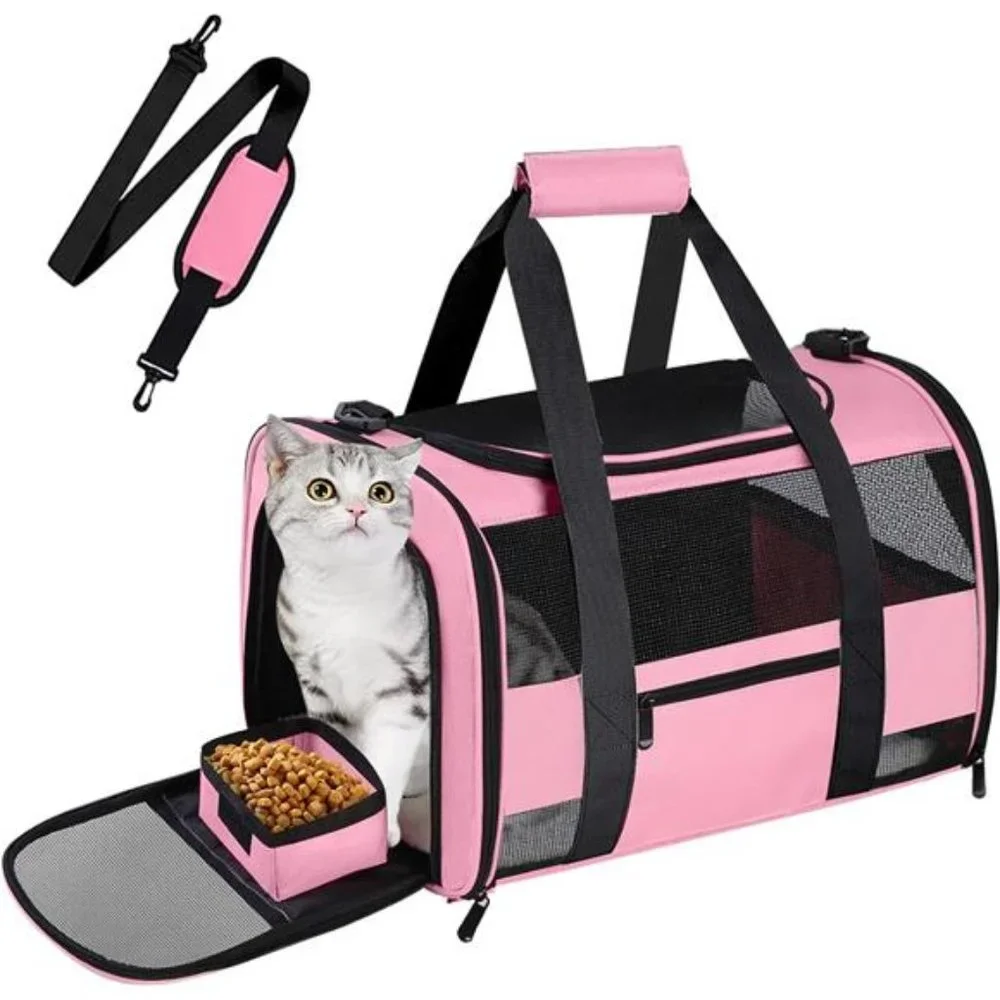 Pet Carrier Large Collapsible Soft Sided for Cats Dogs Puppy of 25 Lbs, Pink